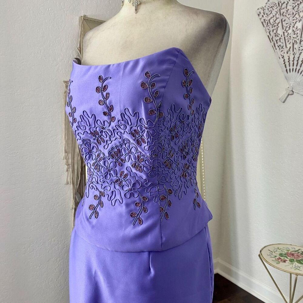 VTG Union Made in USA Ethereal Beaded Purple Corset 2 Piece Prom Dress Set L - Picture 4 of 8